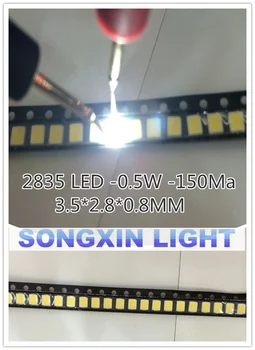 1000PCS 2835 LED 0,5 W Baltas SMD/SMT PLCC-2 2835 Balta 150Ma 50-65lm 6000-6500K 2835 diodai High Power LED Ultra Bright SMD LED