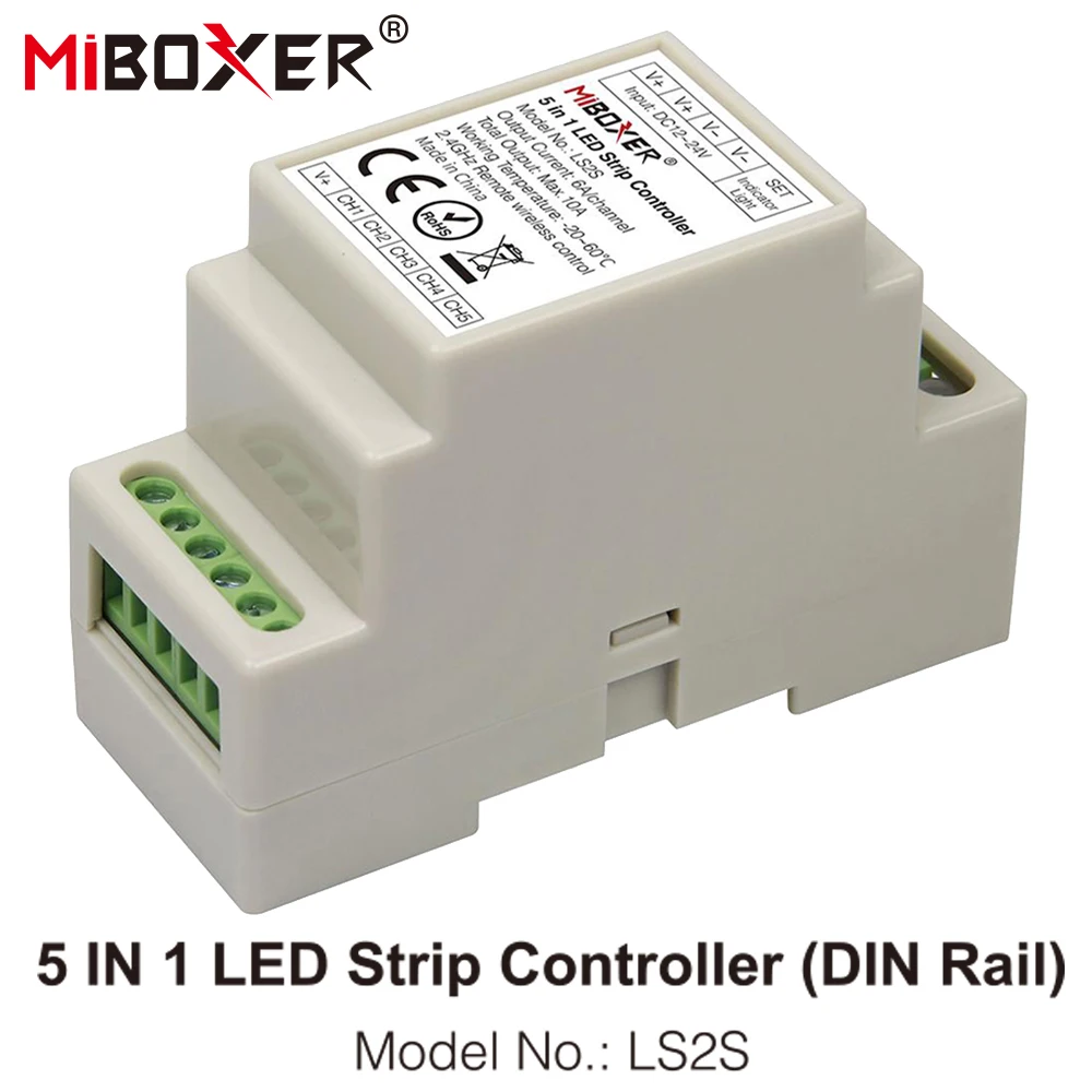 MiBOXER LS2S 5 1 LED Juostos Valdiklis (DIN Bėgelio) DC12V~24V 10A už Vieną Spalvą / BMT / RGB / RGBW / RGB+BMT LED Juostos