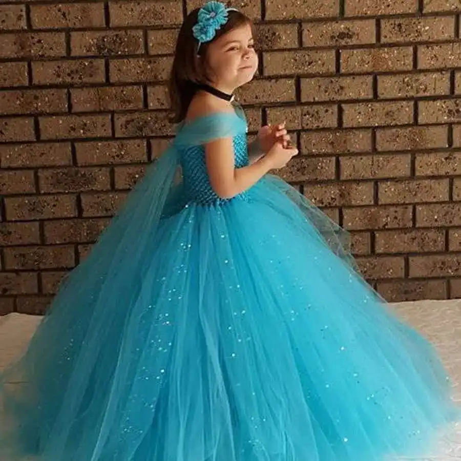Kūdikių Mergaičių Blizgučiai Blue Princess Tutu Suknelė Vaikai Nėrimo Tiulio Suknelė Kamuolys Suknelė su Hairbow Vaikų Gimtadienio Suknelės