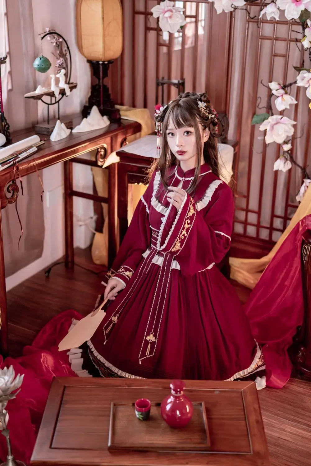 Preppy stilius studentų Hanfu retro saldus lolita minkštas mergina elegantiškas viktorijos spausdinimo kawaii girl loli cos gothic lolita kimono