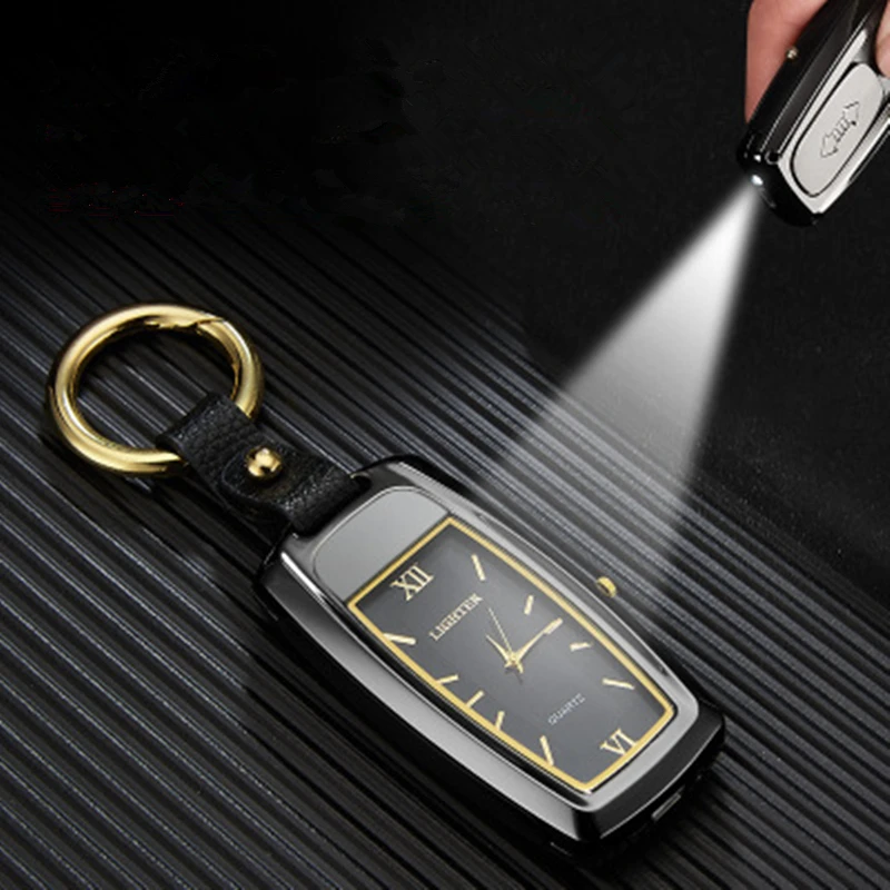 2019 Multi-Funkcija USB Žiebtuvėlis Automobilio Raktų Žiedas Su Šviesiai Ir Nekilnojamojo Žiūrėti USB Žiebtuvėlis Su Langelyje Drop Laivyba