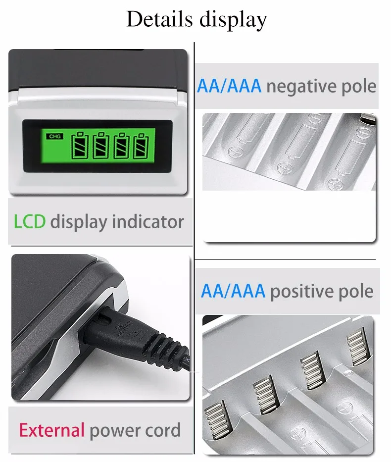 4pcs AA 3000mAh +4pcs AAA 1100mAh įkraunamos baterijos ni-mh ni-mh smart greitai imti LCD ekranas, kroviklis AA, 2A 3A AAA