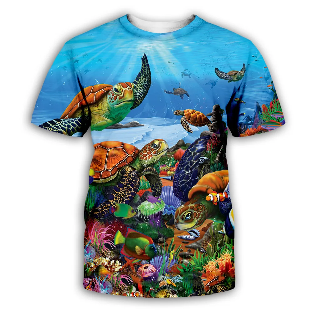 Vandenyno Jūros Spalvinga Žvejoti Durklažuves Vėžlys unisex 3D Spausdinimo Moterys Vyrai Harajuku marškinėliai Vasaros marškinėliai Atsitiktinis Geros Kokybės, plius TU01