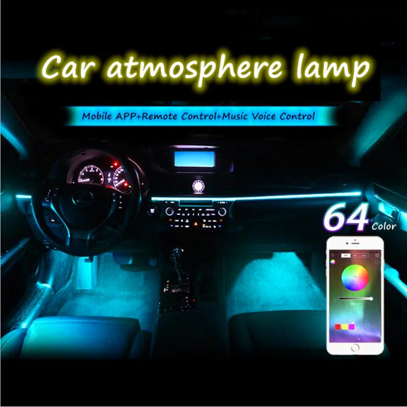 Universalus 14 1 RGB LED 8M Automobilio Interjero Dekoro Optinio Pluošto Juostelės Šviesos App Kontrolės 12V Dekoratyvinis Atmosfera Lempos
