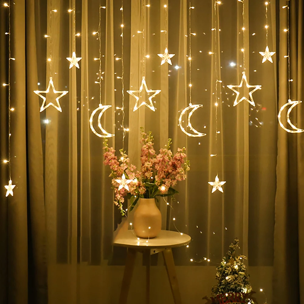 Užuolaidų Šviesos Moon Star Lempos, LED Lempos, Styginių Sodo Romantiška Moon Star Lempos String Kalėdinė Dekoracija Sode Pasakų Žibintai