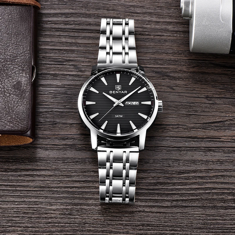 BENYAR kvarco vyriški laikrodžiai verslo mada rankiniai laikrodžiai vyrams top brand prabangos žiūrėti patinas plieno laikrodis žiūrėti Relogio Masculino