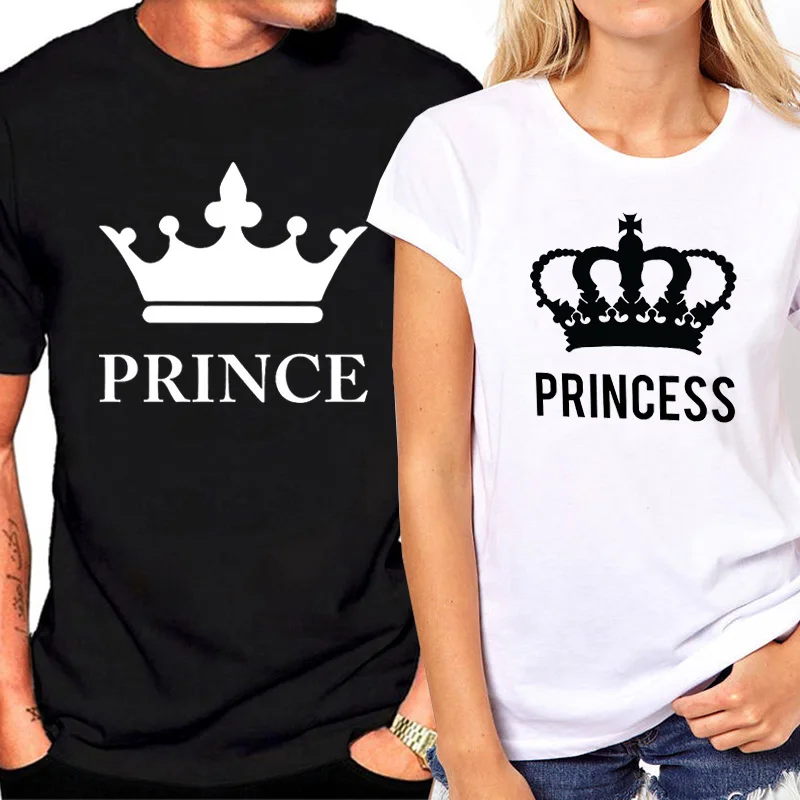 Moterų Princas, Princesė Spausdinti Pora Drabužių Mėgėjai Tee Marškinėliai Femme Jaunavedžių Dovana Vasaros Atsitiktinis O-kaklo Viršūnes Mėgėjams Tee Marškinėliai