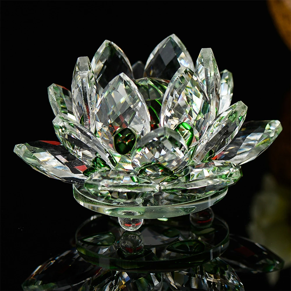 Krištolo, Lotoso Gėlių Ornamentu Prespapjė Feng shui Kristalų gėlės 80/100/120/140/200mm Žalia, vestuvių suvenyrai