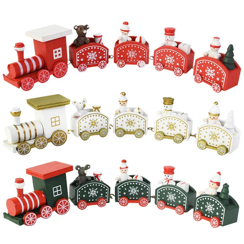 Kalėdų Traukinukas Dažytos Medienos Su Santa Lokys Kalėdos Vaikas Žaislų, Dovanų Ornamentu Navidad 