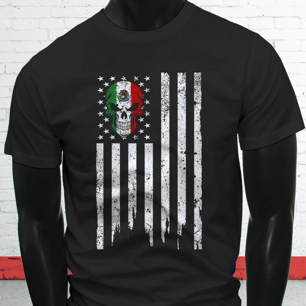 Meksikos Amerikos Kaukolė Meksikos Vėliava Pasididžiavimas Cinco Mens Atsitiktinis Trumpomis Rankovėmis T-Shirt