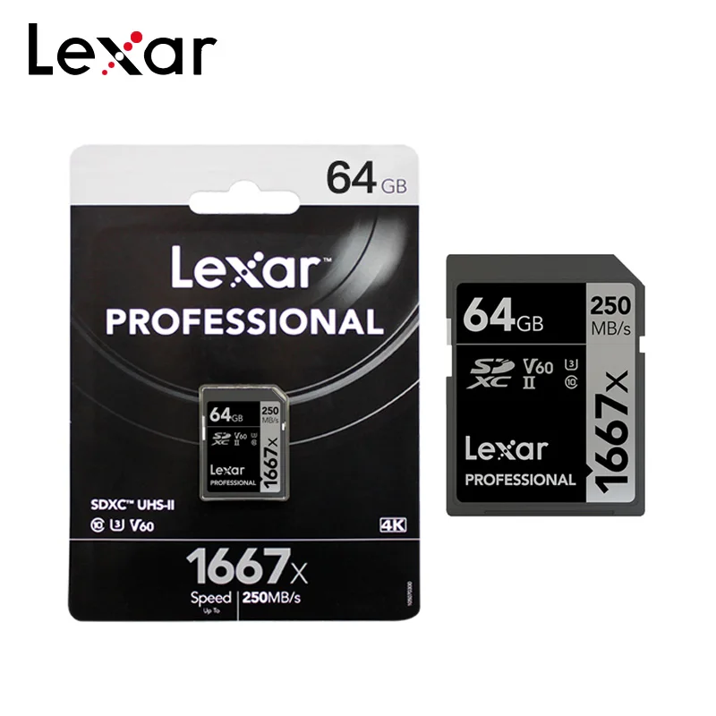 Originalus Lexar Professional 64 GB SD Kortelę 1667x Atminties Kortelės 250MB/s Flash Kortelės 128GB 256 GB SDXC V60 UHS-3 Klasė 10 Kameros