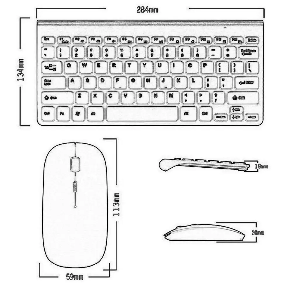 2.4 G Slim Optinė Belaidė Klaviatūra ir Ultra-Plonas Pelės Pelės USB Imtuvas Combo Kit MAC PC Kompiuteris