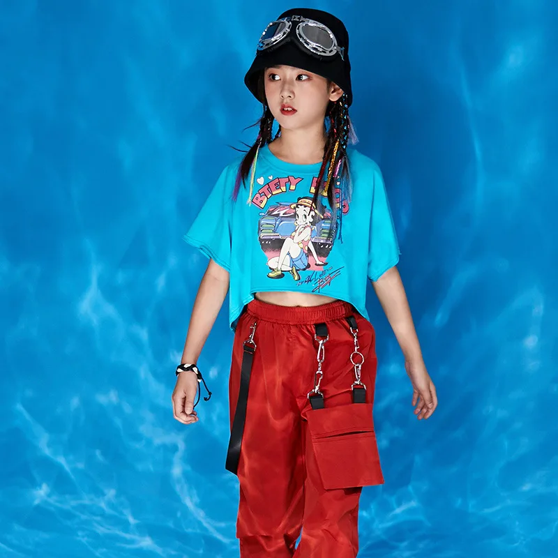 Vaikai Kietas Hip-Hop Drabužiai, Spausdinimo Pasėlių Top Marškinėliai Streetwear Grandinės Taktinis Krovinių Kelnės Mergaitėms Džiazo Šokio Kostiumų Drabužiai