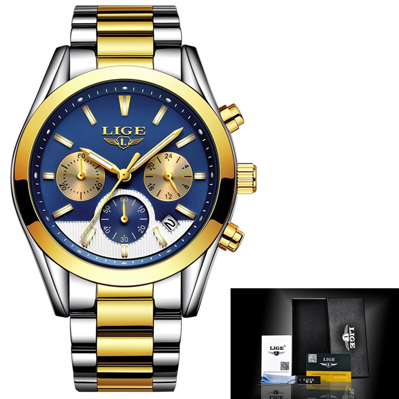 Relogio Masculino LIGE Mens Watch Verslo Viršų Mados Ženklo Laikrodžiai Sporto Atsitiktinis Vandeniui, Nerūdijančio Plieno, Kvarcas Laikrodžio +Box