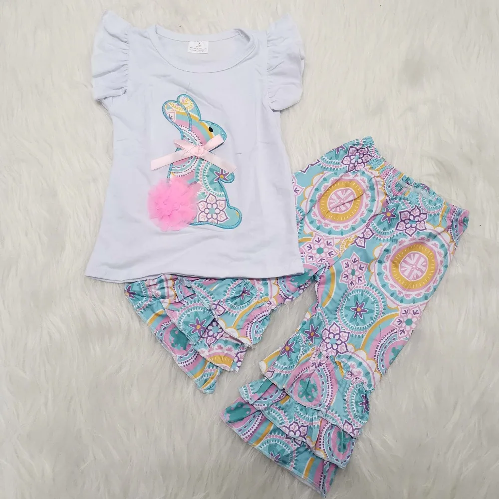 Pavasario vaikams drabužių baby girl apranga su bunny siuvinėjimo velykų baby vaikų boutique drabužių baby girl pavasario apranga