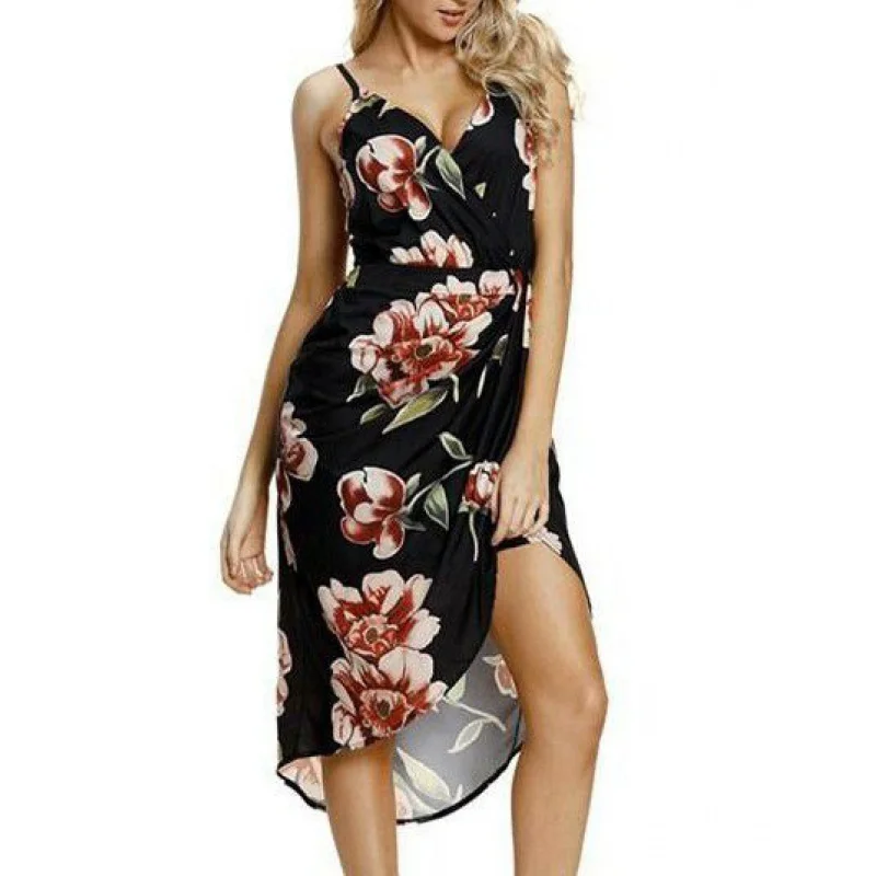 Moterims Gėlių Spausdinti Midi Suknelė Vakare Šalis V Kaklo Paplūdimio Suknelės Vasaros Sundress KARŠTO 2020 m nauja Suknelė