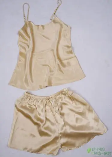 Kokybės Gryno Šilko Moterų Camisole Šortai Pajama Nustatyti Sleepwear M-2XL YM004