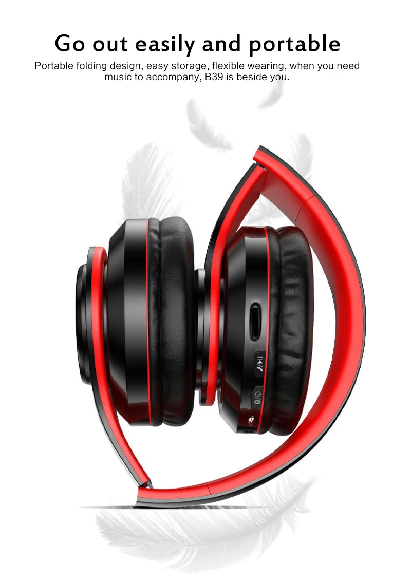 B39 Belaidžio HiFi Ausines Šviesos Galvos montuojamas Žaidimų Ausinės Hands-free Bass Stereo Garso Sulankstomas Baltymų Daugiau-ausų Pagalvėlės