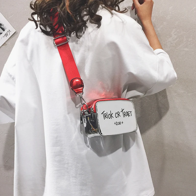 ETAILL 2019 Sidabro Lazerio Moterų Crossbody Maišelį su Plačiu Diržu Garsaus Prekės ženklo Prabanga Moterų Krepšiai Laišką Dizaineris Krepšys