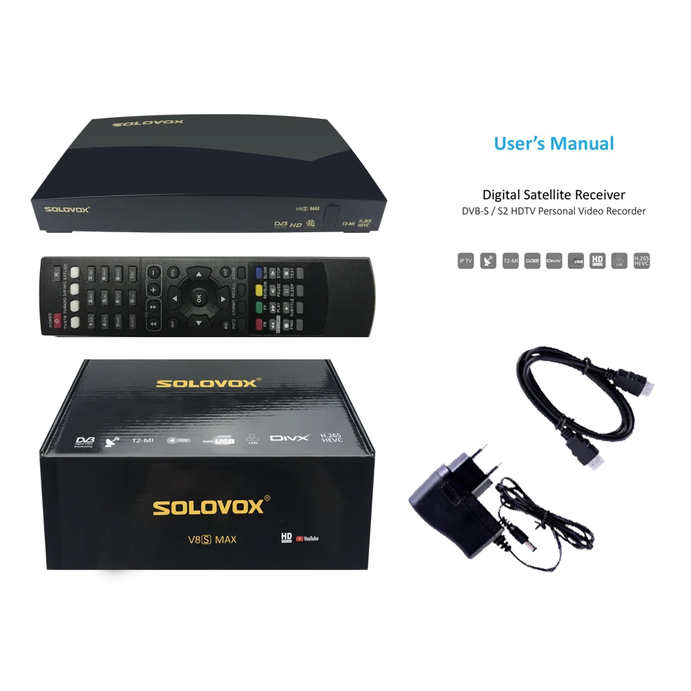 SOLOVOX 2020 V8S MAX FHD ALI3521 Palydovinės TV Imtuvo Palaikymas USB WiFi 
