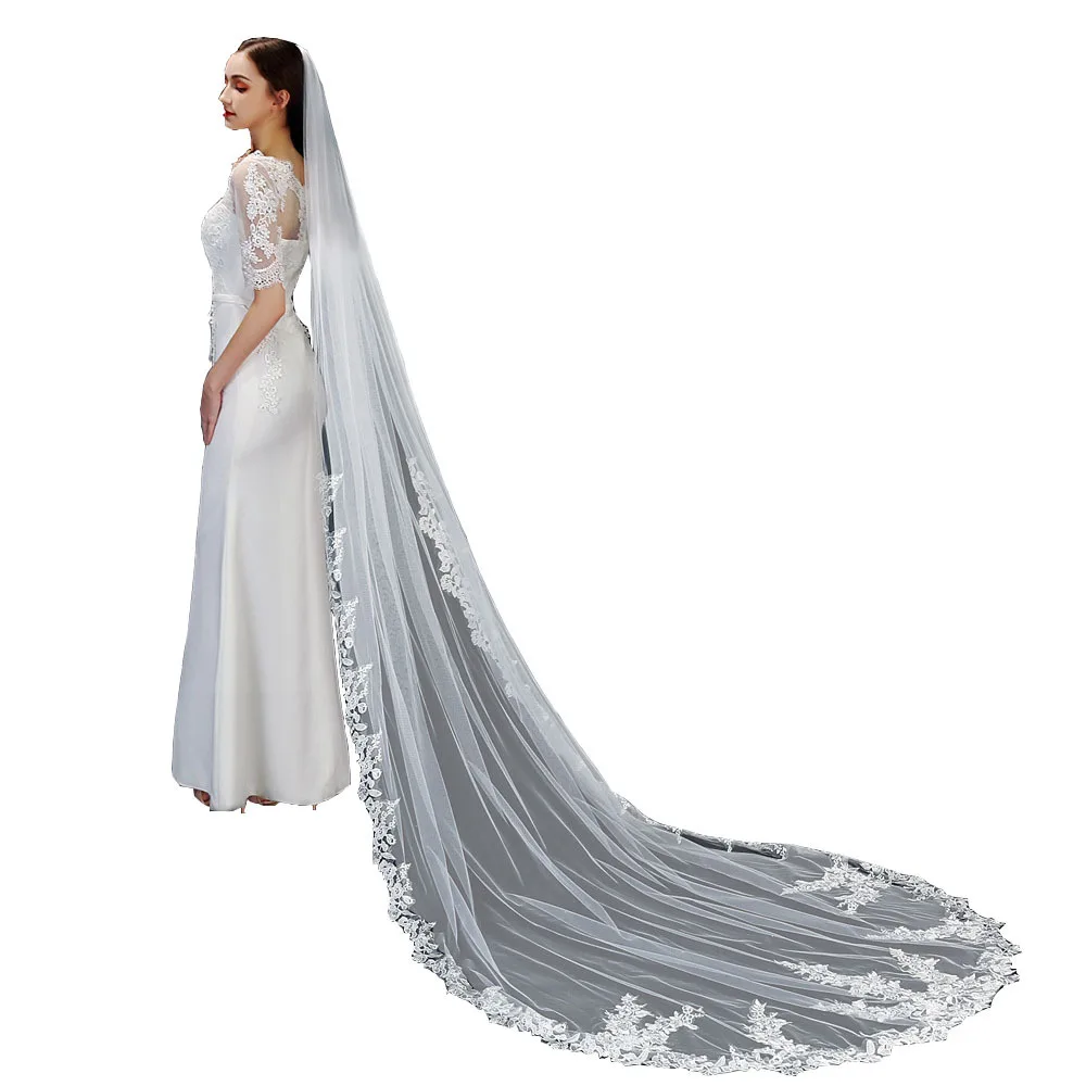 Nuotakos Vualiai 2021 Nauja Vestuvinė Suknelė Su Šukos Nėrinių Krašto Vieną sluoksnį Appliqued 3m Katedra Šydas