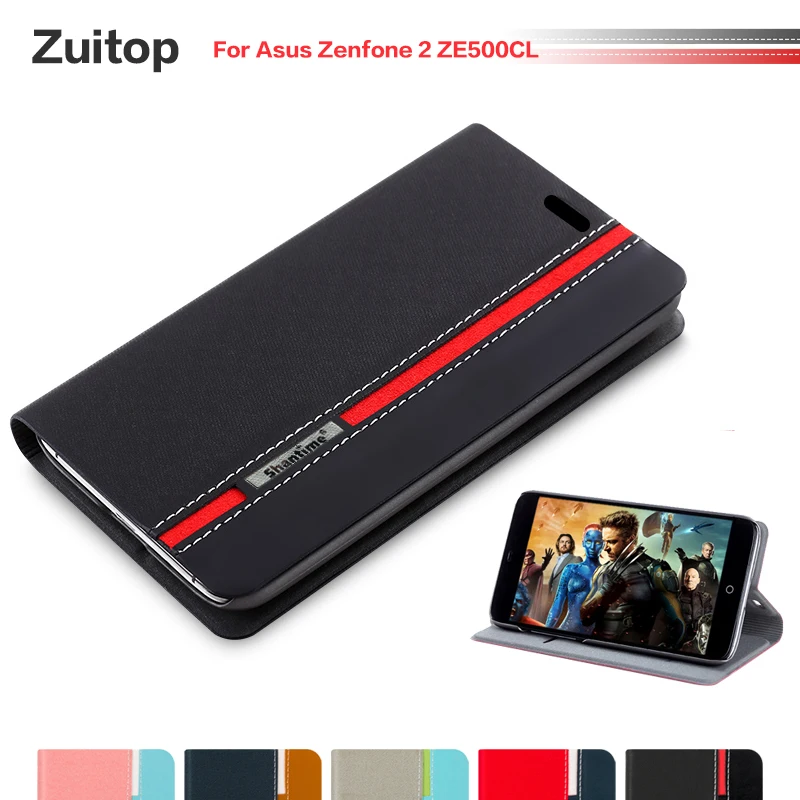 Kaubojus PU Oda Telefono dėklas Skirtas Asus Zenfone 2 ZE500CL Flip Case For Asus ZE500CL Verslo Atveju Minkštas Silikoninis Galinio Dangtelio