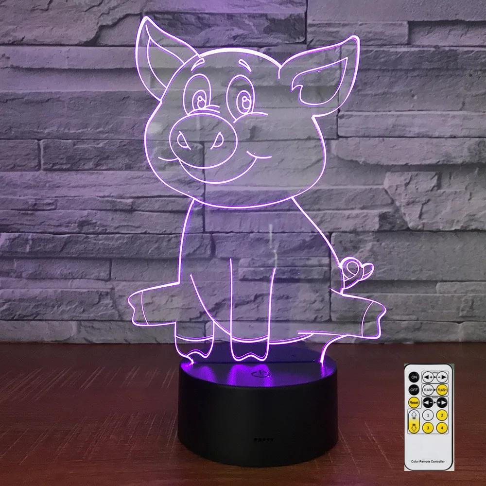 Kiaulių Nuotolinio Valdymo Žibintas 3D LED Naktinis Apšvietimas 7 Spalvų Šviesos Namų Puošybai Vizualizacijos Optinė Iliuzija Nuostabus Lašas Laivybos
