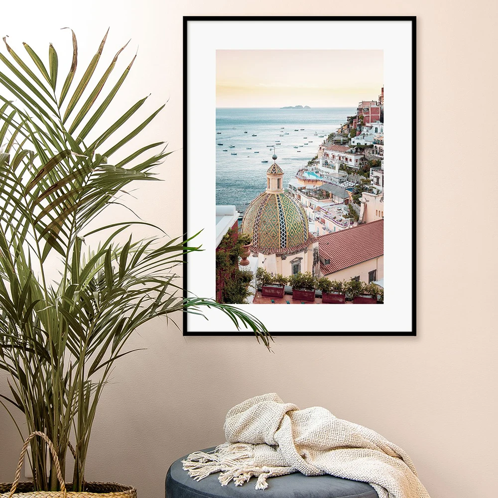Italijos Amalfi Pakrantėje Gražus Bangos Plakatas Rožinė Siauras Alėja Lisboa Kraštovaizdžio Spausdinti Paplūdimio Drobė Meno Tapybos Paveikslų Sienų Dekoras