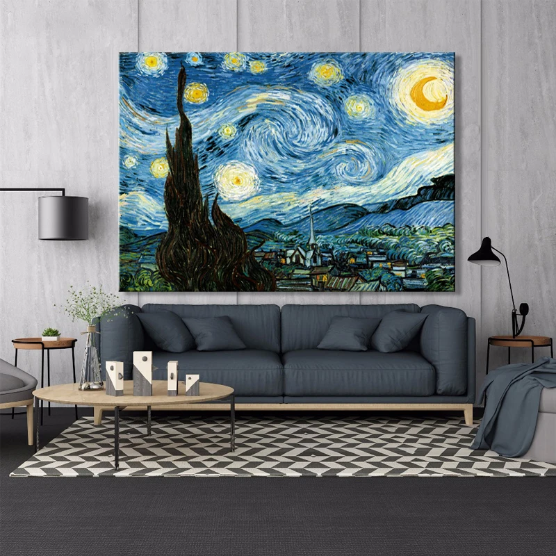 Van Gogh Žvaigždėtą Naktį, Plakatų ir grafikos Sienos Meno Tapybos Drobės Žinomų Tapybos Dekoratyvinis Nuotraukas Kambarį Namų Dekoro