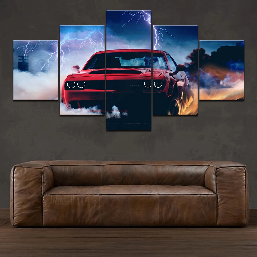 Dodge Challenger Velnias Sienos HD Spausdinti Šiuolaikinio Meno Nuotrauka 5 Gabalas Modulinės Tapetai Plakatas Kambarį Namų Dekoro