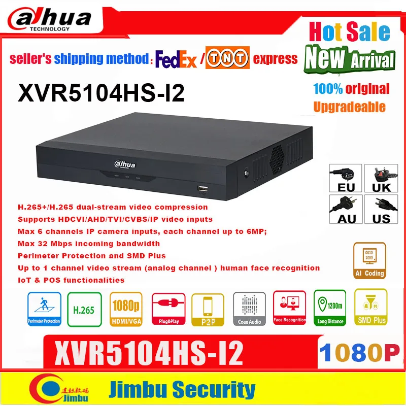 Dahua XVR 1080P XVR5104HS-I2 4 Kanalų Penta-brid 5M-N/1080P Kompaktiškas 1U WizSense Skaitmeninio Vaizdo įrašymo SMD Plius H. 265+