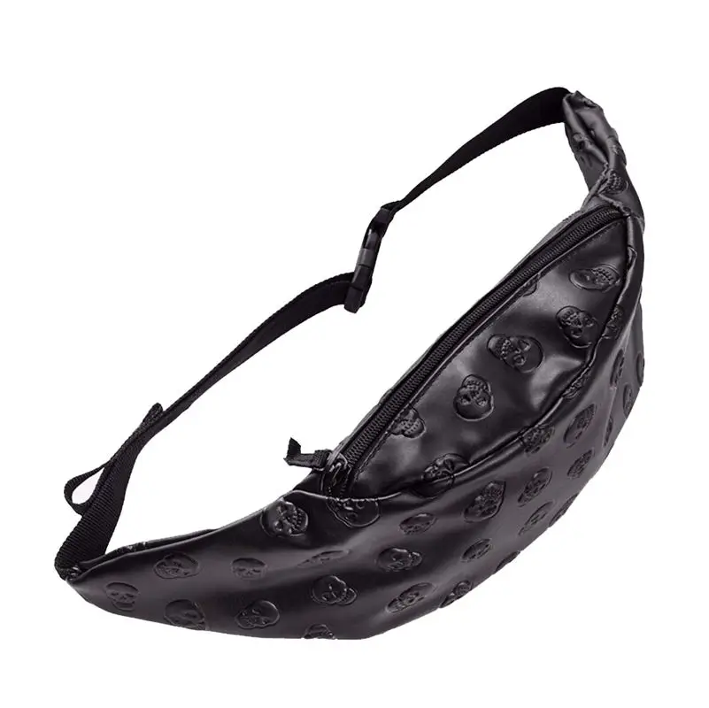 Skull juodos odos diržas maišelį Unisex Mados Naujų, kurie rūpinasi PU krepšys minkštas rankinė su diržu iki juosmens krepšys(Juodas)