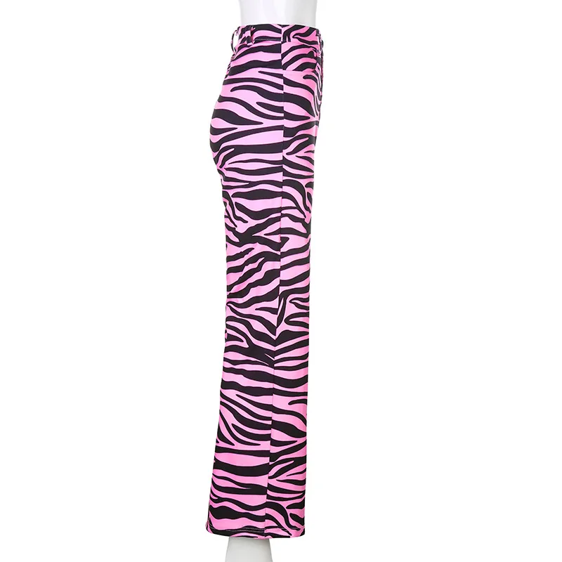 Estetika Zebra Išspausdintas Ilgas Kelnes E-Girl Punk Stiliaus Vidurio Juosmens Atsirišo Tiesiai Ziajać Streetwear Kelnės