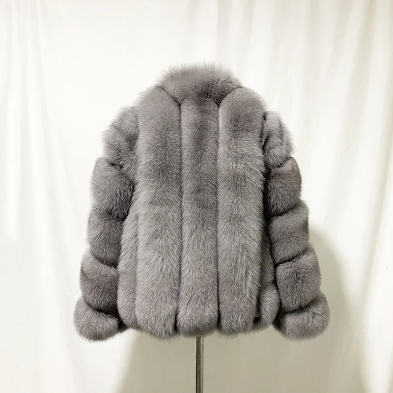 Rf2096 Moters Nekilnojamojo Fox Fur Coat Vertikalios Juostelės Stovėti Apykaklės, Natūralaus Kailio Striukė