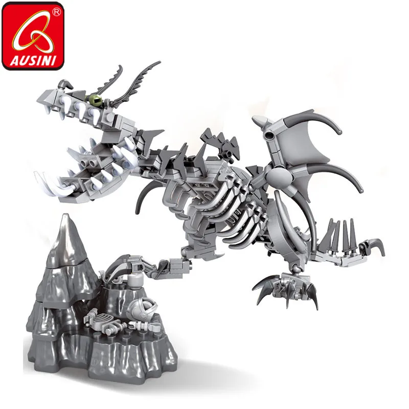 AUSINI Drakono Skeleto Blokai Kūrėjas Žaislai Vaikams Kaulų Dinozaurų Modelis Plytų Kaukolė Duomenys Berniukų Žaislais Vaikams