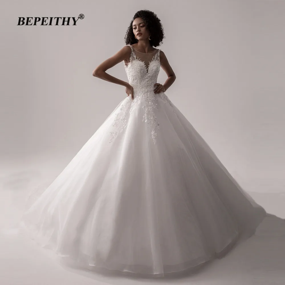 BEPEITHY-Line Chalatas De Mariee Rankovių Vestuvių Suknelė iki 2020 m., Nuotaka Teismas Traukinio Nugaros Nėriniai Moterų Nuotakos Puokštė, Suknelė