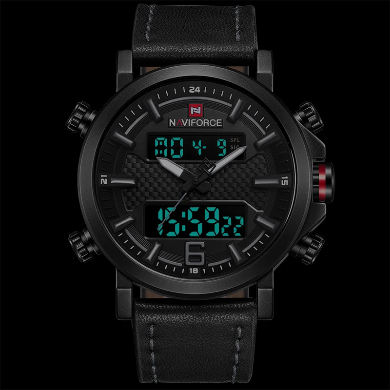 NAVIFORCE Mens Sporto Laikrodžiai Vyrams Kvarcinis LED Skaitmeninis Laikrodis Top Brand Prabangių Vyrų Mados Odos Vandeniui Karinės Riešo Žiūrėti