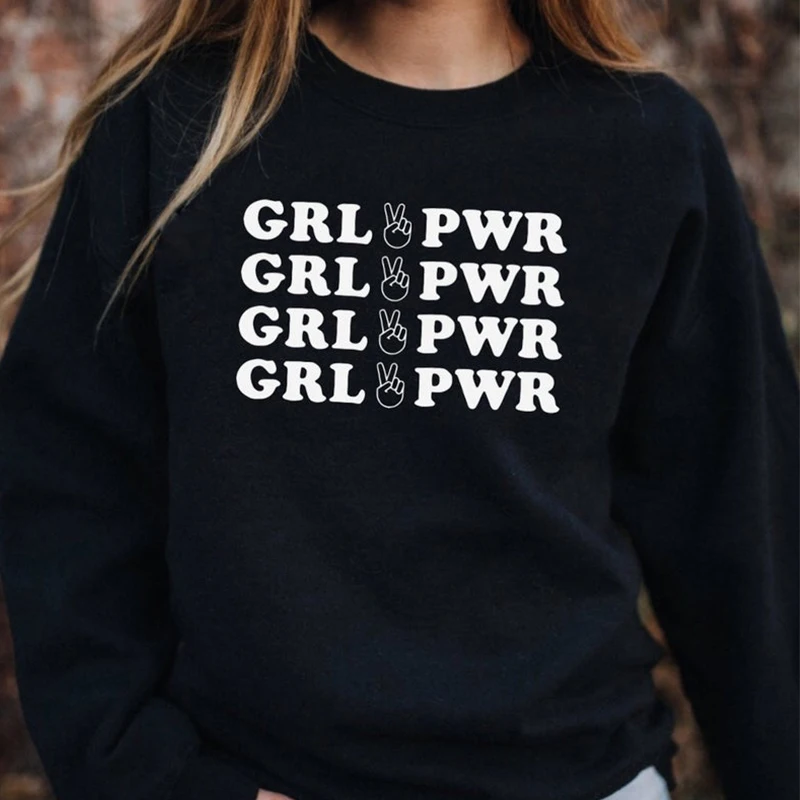 GRL PWR Crewneck Palaidinukė Moterų Mergina Galia Feminizmo Hoodies Rudenį ilgomis Rankovėmis Megztinis Viršūnes Plius Dydis Džemperiai Dropshipping