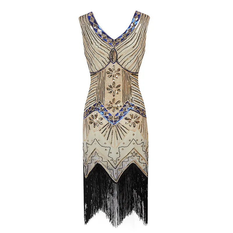 China Duobute Deimantų Vintage Suknelė Gilia V-Kaklo Great Gatsby Suknelė 1920 Flapper Suknelę, Promenadzie Kutas Hem Suknelė Klubo Mini Suknelė