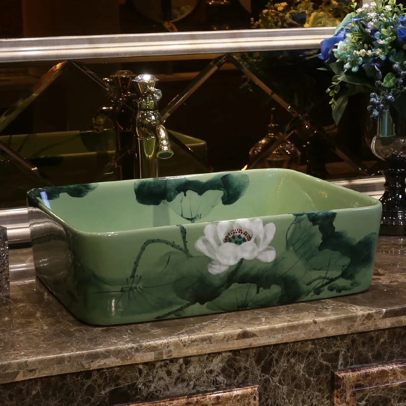 Stačiakampio formos Europa stiliaus praustuvas kriaukle Jingdezhen Meno Skaitiklis Viršuje keraminių vonios kriaukle keramikos meno praustuvas vonios