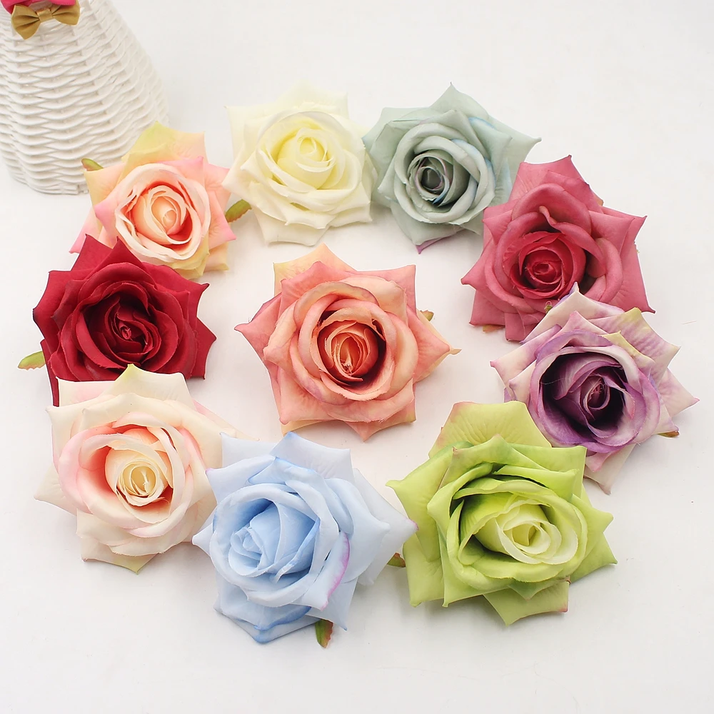 20pcs/DAUG 9cm aukštos kokybės dirbtinių gėlių medžiaga rožių galvos vestuvių namų puošybai užrašų knygelė 