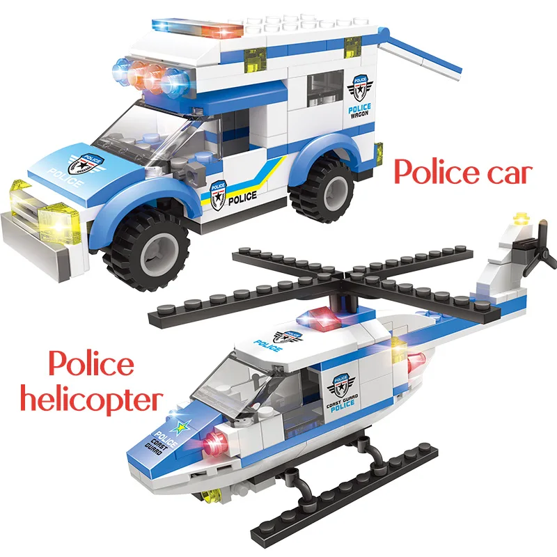 395PCS Blokai karo Policijos Stotis Sraigtasparnis Automobilio Modelį Suderinama Miesto Swat Policija 