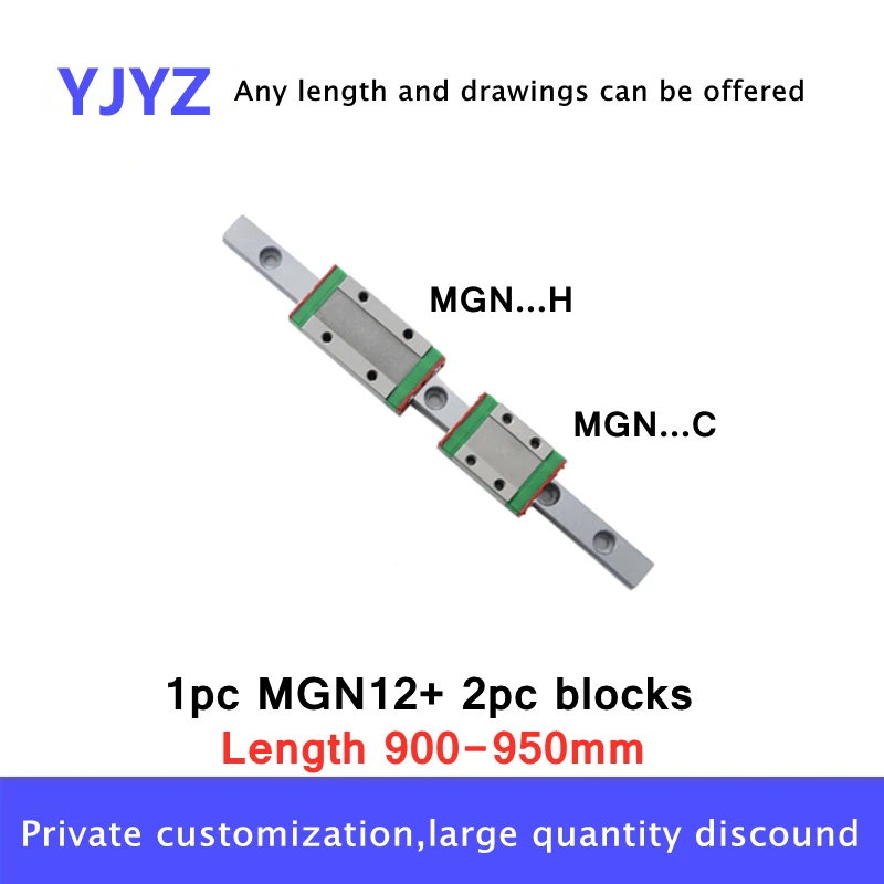 MGN12 900mm arba 950mm Miniatiūriniai Linijiniai Skaidrių Geležinkelių 1pc MGN Linijinis Vadovas +2vnt MGN12H ar MGN12C Vežimo 3D Spausdintuvas CNC