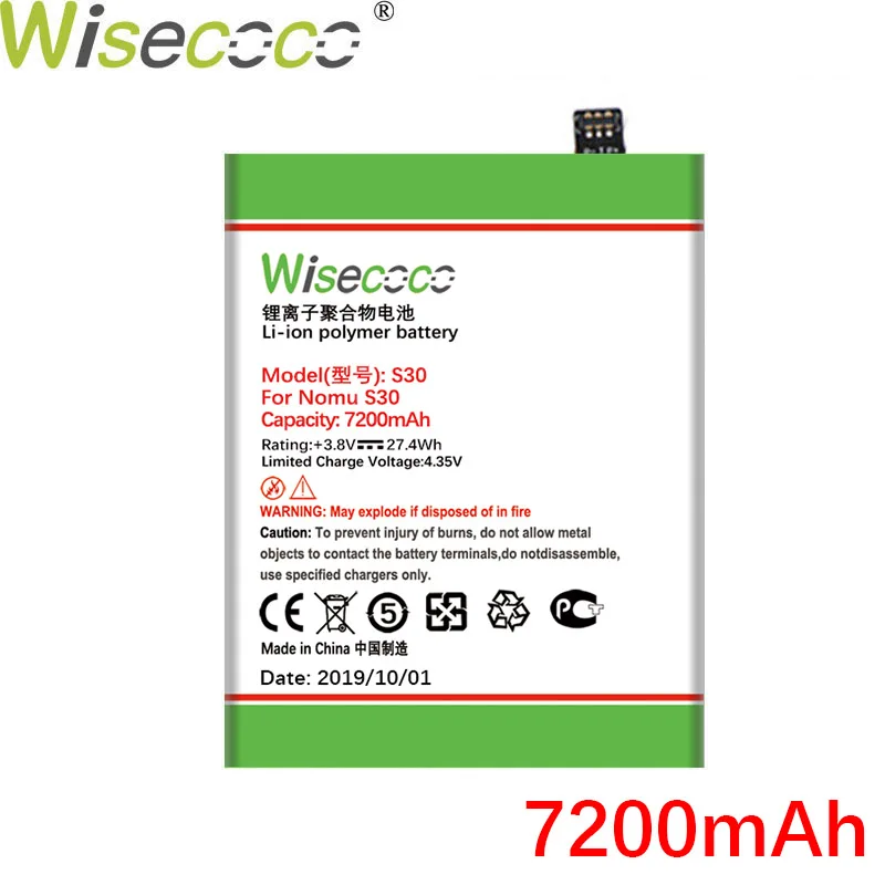 Wisecoco S 30 7200mAh Naują Bateriją Už Nomu S30 Mobilųjį telefoną, Aukštos Kokybės Pakaitinis + Sekimo Numerį