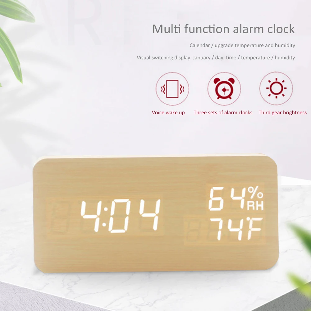Medienos Blokas LED Skaitmeninis Laikrodis, Naktį Žibintai Smart Reguliuojamas Mados Daugiafunkcį Elektroniniai žadintuvai Staliniai Laikrodžiai