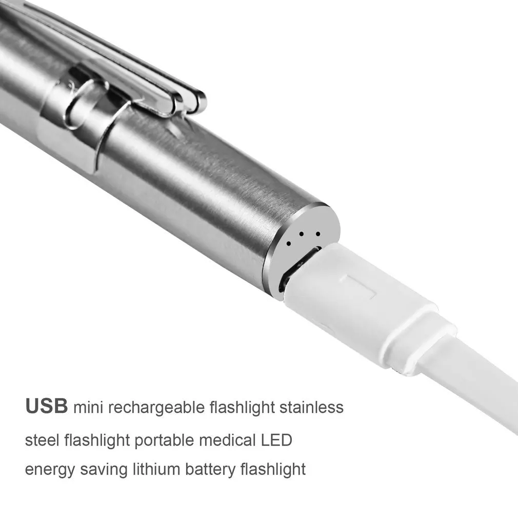 Naujas Atvykimo Patogu Pen Šviesos USB Įkrovimo Mini Energijos taupymo Žibintuvėlis LED Žibintuvėlis + Nerūdijančio Plieno Įrašą Super Šviesus