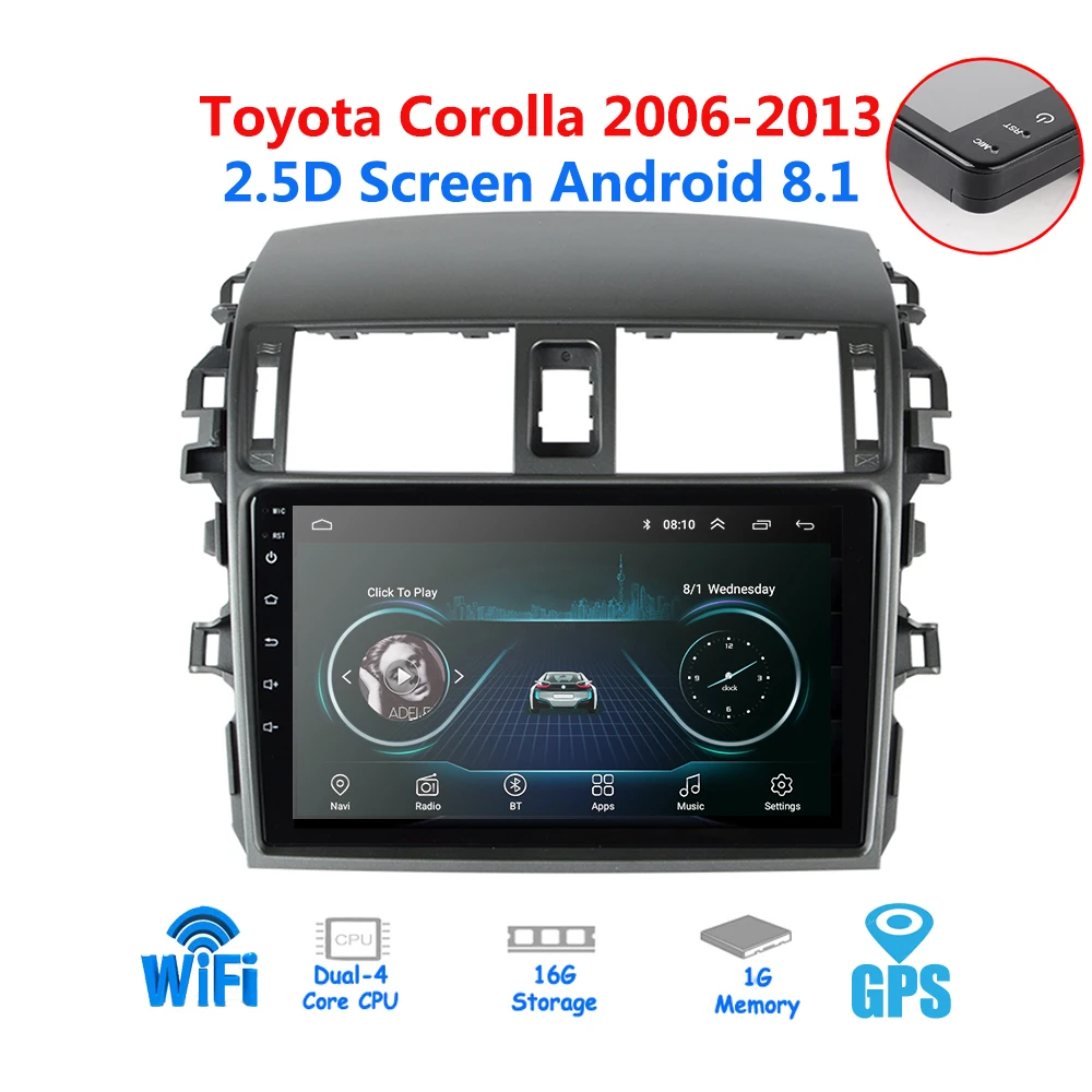 2.5 D, Ekrano 2din Android 8.1 Automobilio Radijo 2006-2013 m. Toyota Corolla Autoradio GPS Navigacija, Bluetooth, Stereo Multimedia player
