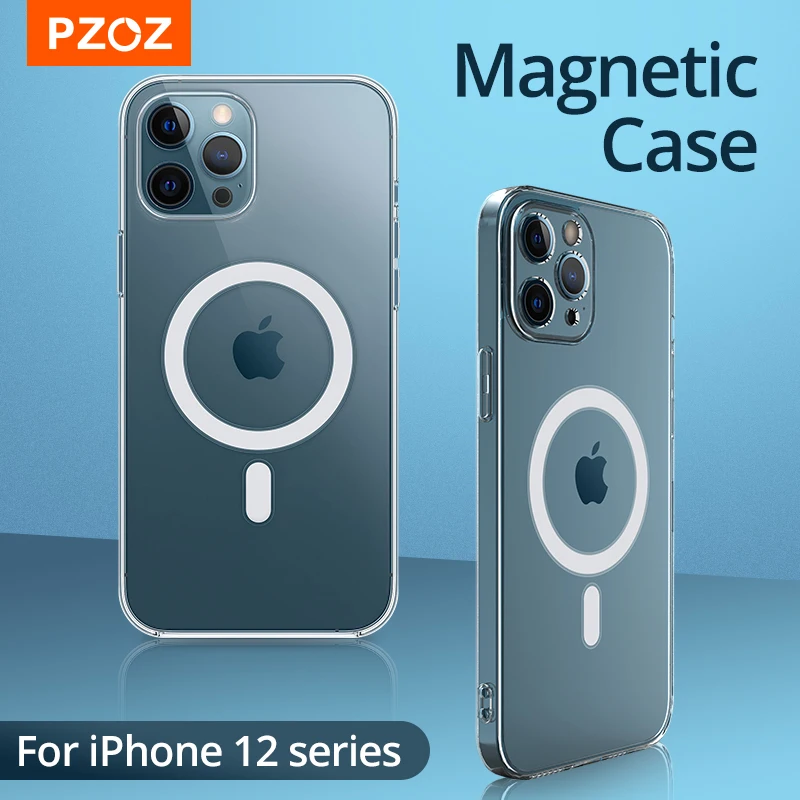 PZOZ Skaidrus Magnectic atveju iphone 12 Pro Max 12 Mini Prabanga Galinį Dangtelį, Visišką Apsaugą atveju