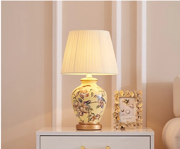 Kinijos gėlių&paukščių keramikos Stalo Lempos Klasikinis geltonos kūno dimeris/touch medžiaga E27 LED lempa naktiniai&fojė&studio MF009-Naujas