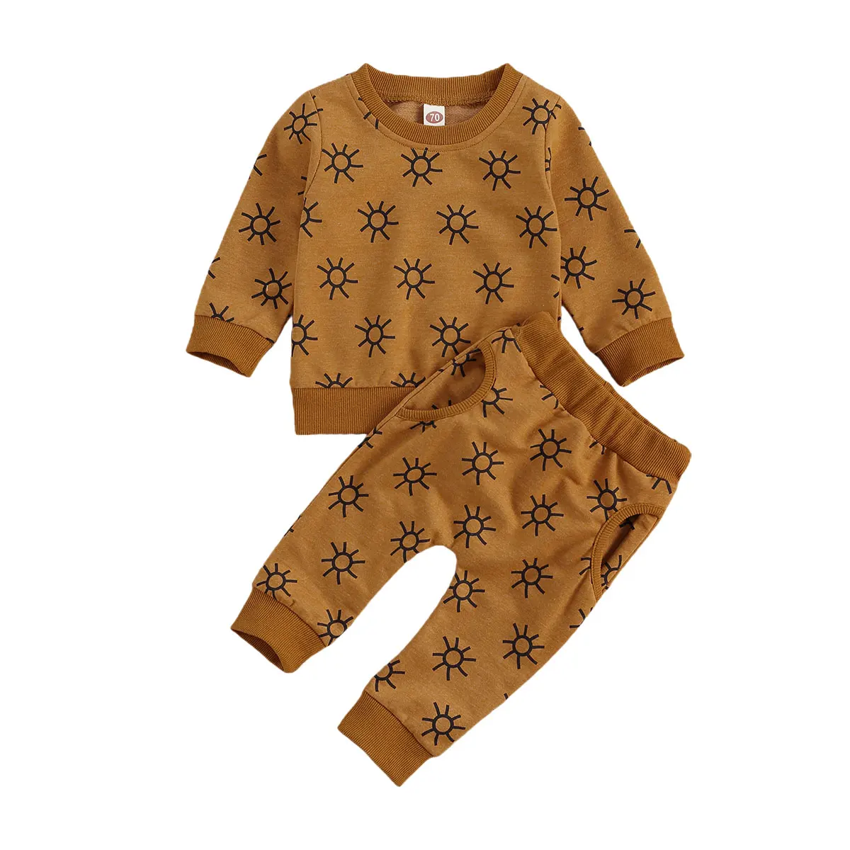 Pudcoco 2020 m. Rudens 0-24M Kūdikiui Baby Girl Berniukas 2vnt Sun Set Print Long Sleeve Top+Kišenių Kelnės Naujagimių Bamblys Šiltų Drabužių